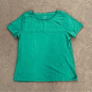 Women’s Talbots Kelly Green 100% Cotton Tee T Shirt Size Large Floral Eyelets